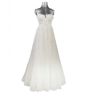 Martina Liana Ivory Beaded Sequin Tulle A-Line Wedding Dress Gown  sz 10 *defect